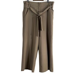 7th Avenue Women's Pants Tan High Waisted Wide Leg Belted Paperbag‎ Crop Size 8